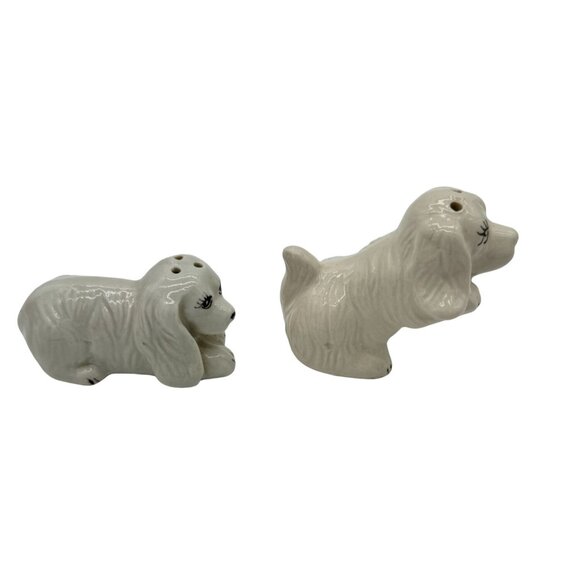 COCKER SPANIEL SALT AND PEPPER SHAKERS CERAMIC WHITE HAND PAINTED FACES NO FLAWS - Picture 2 of 5